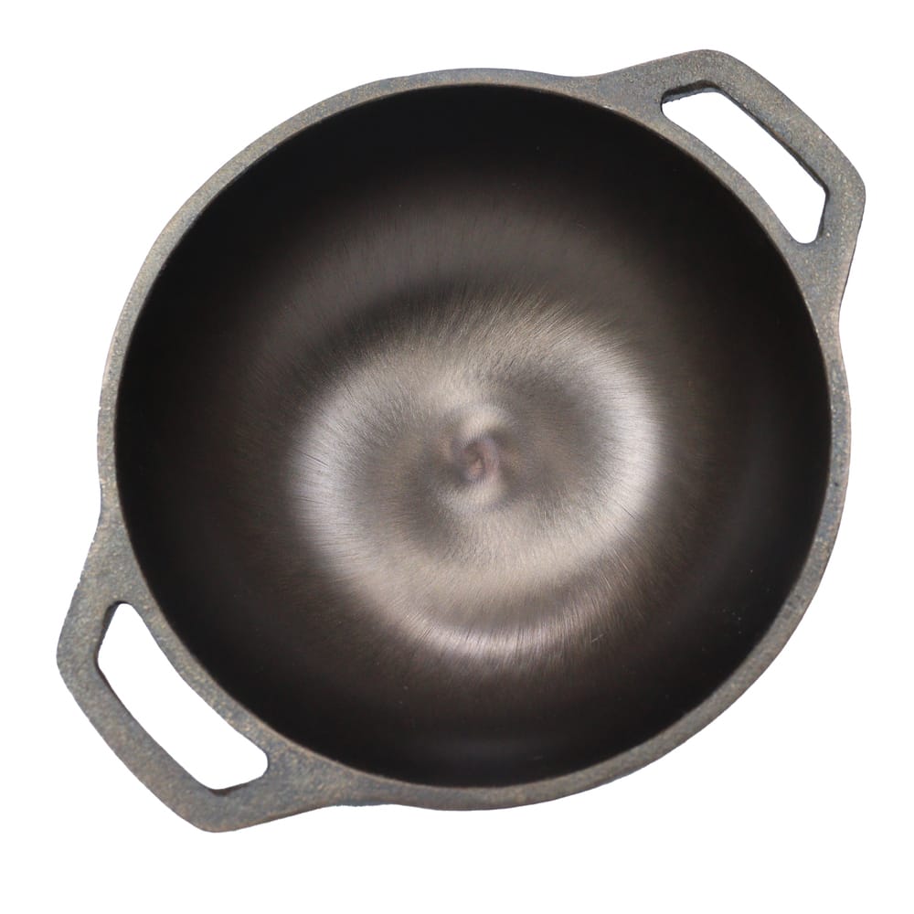 Platt CasIRON Super Smooth Pre-Seasoned Cast Iron 8" (20cm) Looped Kadai with Sturdy Cast Iron 2 Side Handles, Brown, LPG & Induction Friendly