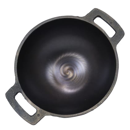 Platt CasIRON Super Smooth Pre-Seasoned Cast Iron 7" (18cm) Looped Kadai with Sturdy Cast Iron 2 Side Handles, Brown, LPG & Induction Friendly