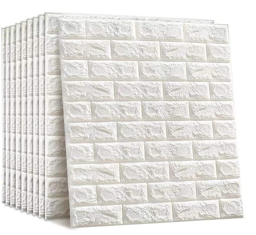 WHISQ (2 Pc 3D Foam Brick Design Wall Stickers Panel Self Adhesive Peel & Stick Wallpaper for DIY Wall Home D�cor (Thickness 6MM, White, 70 X 77 cm)