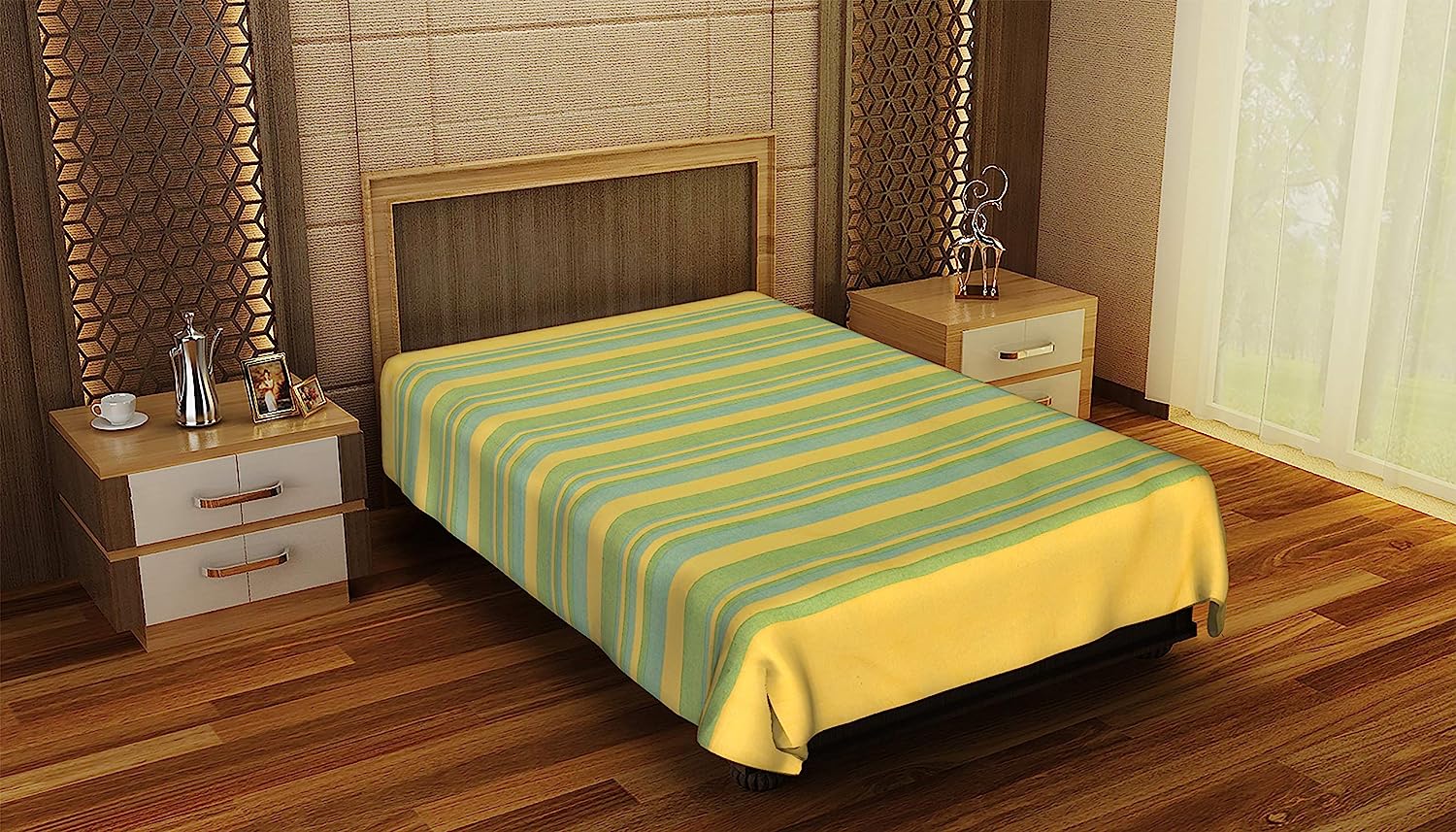 Baghpat Fabs 90 TC Handloom Striped Cotton Single Flat Bedsheet (Multicolour, 229 x 152 cm)
