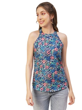 Moomaya Printed Women Tank Top, Styled Back Resort Wear, Long Summer Top