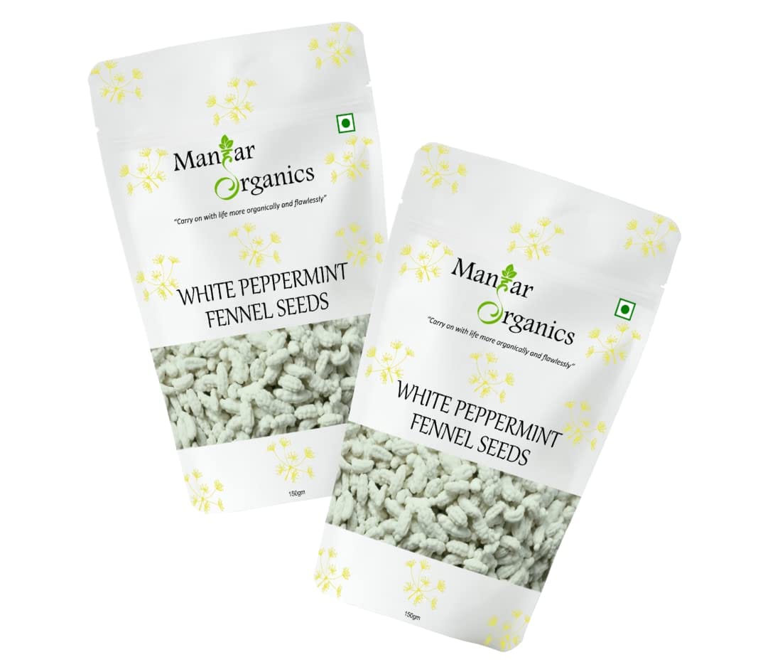 Mangar Organics White Peppermint Fennel Seeds - 300gm (Pack of 2, 150gm x2)