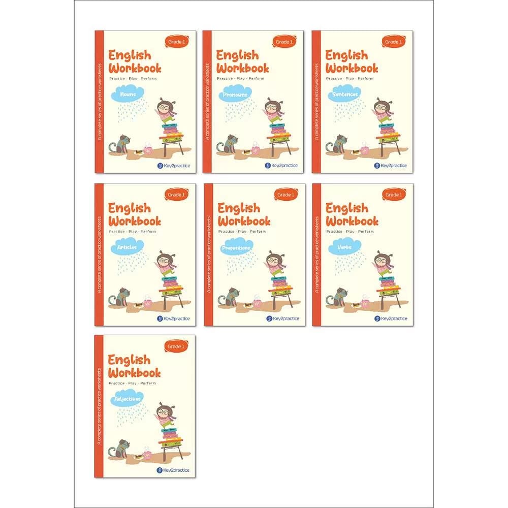 Key2practice Class 1 English Grammar Activity Workbooks (Nouns, Pronouns, Sentences, Articles, Prepositions, Verbs, Adjectives) Combo of 7 Workbooks | Designed by IITians