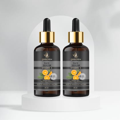 ODDEVEN Skin Naturals, Face Serum, Increases Skin's Glow Instantly and Reduces Spots Overtime, Bright Complete Vitamin C Booster, 45 ml (PACK OF 2) ODDEVEN Skin Naturals, Face Serum, Increases Skin's Glow Instantly and Reduces Spots Overtime, Bright Complete Vitamin C Booster, 45 ml (PACK OF 2)