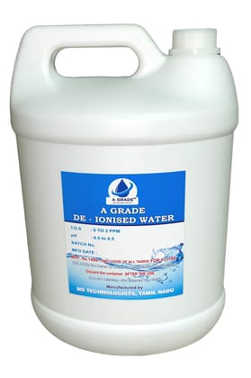 A GRADE DISTILLED WATER | H2O | Pure Di-Ionised Distilled Water For multipurpose uses Battery/Inverter, Autoclaving,Reagent water,Lab and Scientific Products (5 Litre)