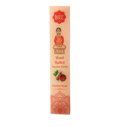 Bodysoul Hand-Rolled Chandan Kesar Incense Stick 25g | Pack of 6 | Hand Rolled Agarbatti for Puja| 100% Natural & Charcoal Free| Chandan Kesar Agarbatti| Aromatherapy Meditation Puja…