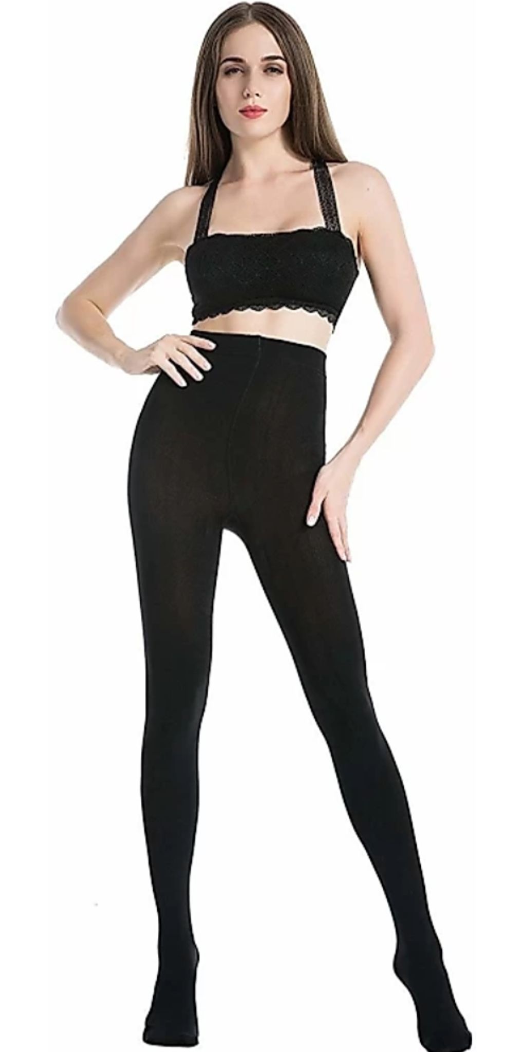OUTFITX Women's Nylon Opaque Pantyhose Stockings With Super Stretch Waistband
