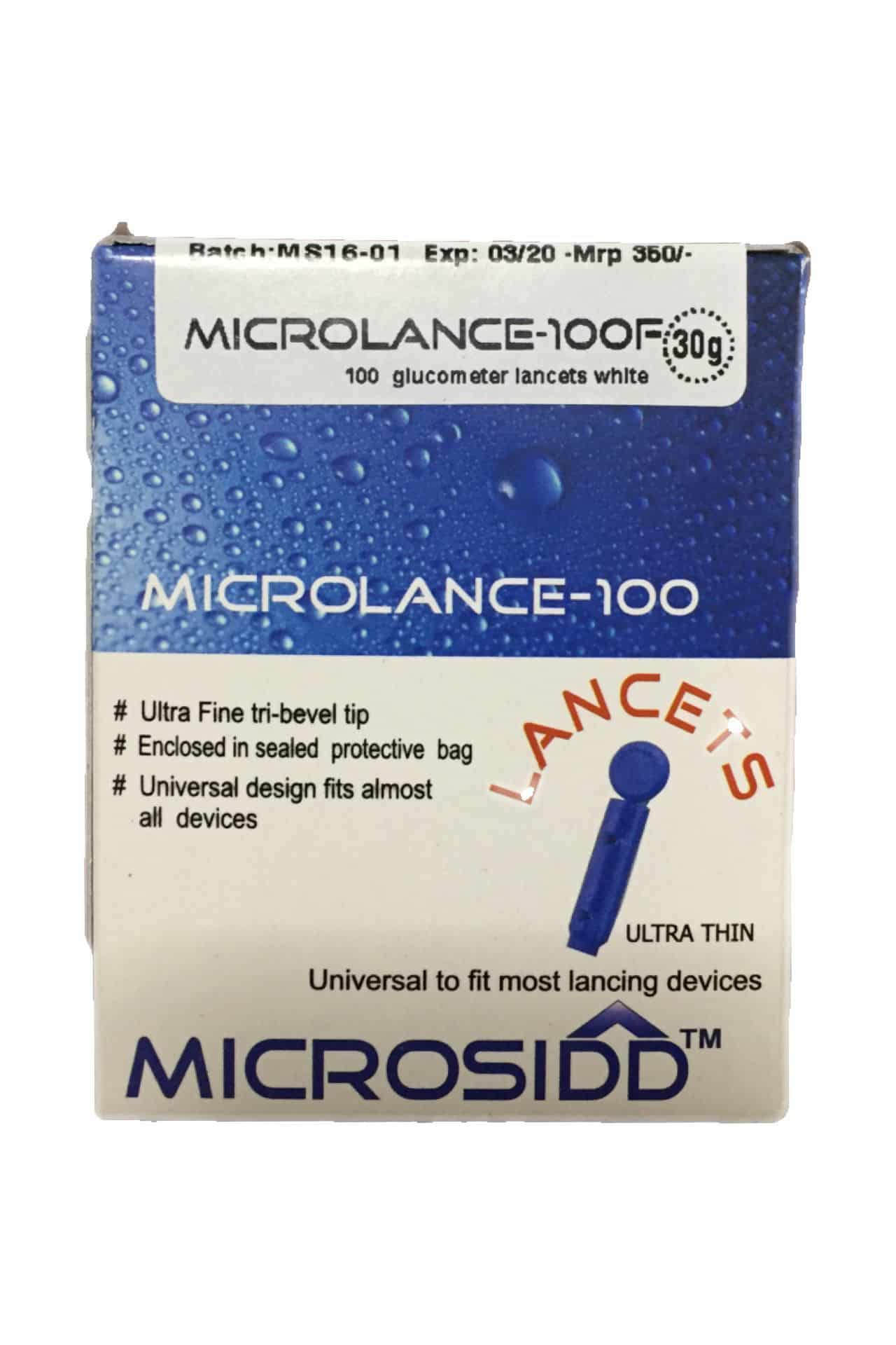MICROLANCE-100F white flat glucometer lancets compatible with Accu Check Active, Go, Performa, Advantage Sensor, Aviva Meter Like Softclix