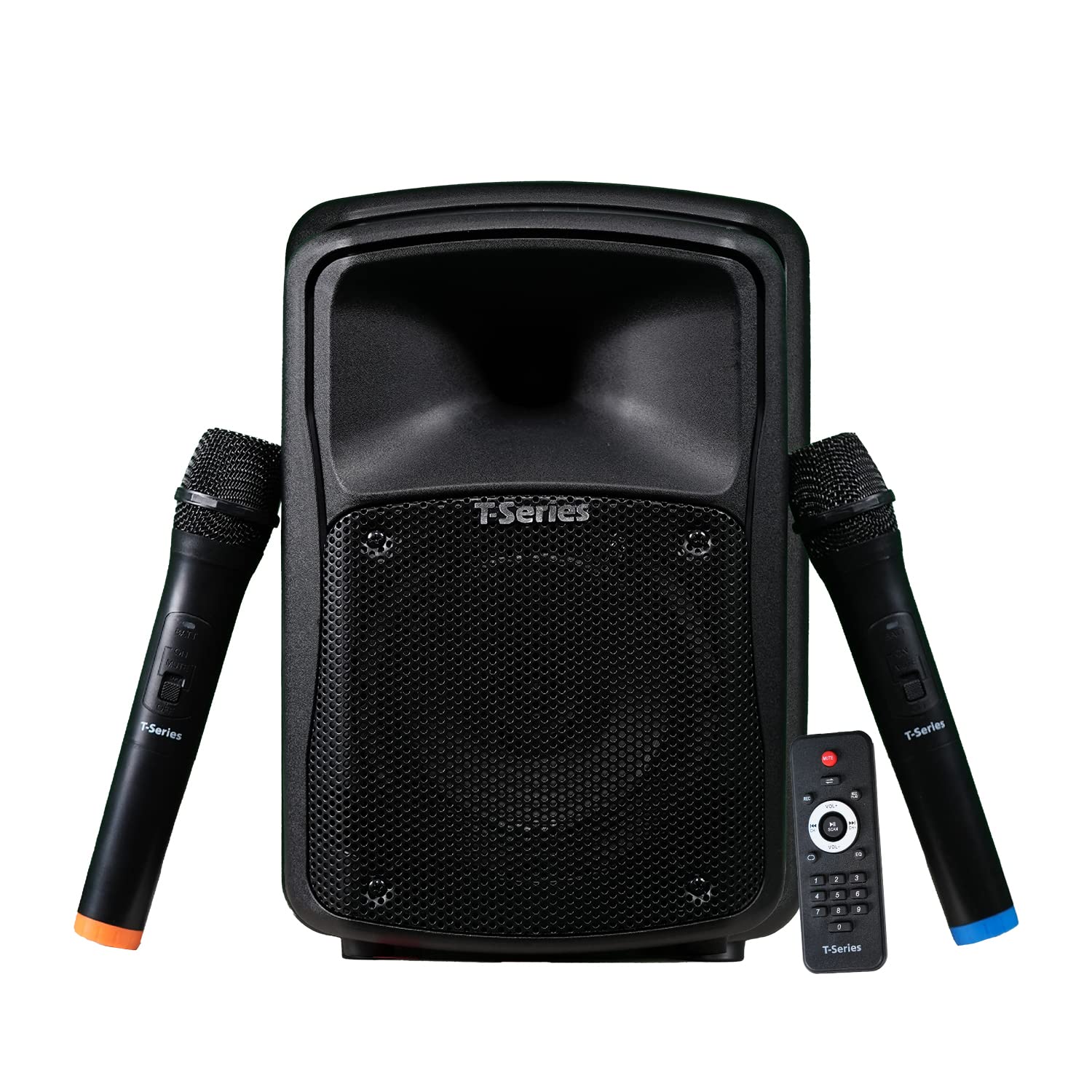 T-Series TR-S6 15 Watt 2.0 Channel Wireless Bluetooth Portable Speaker ,With display in back ,USB ,AUX .SD MMC Card Supported ,With Double Cord less Mic , Karaoke ,Fm ,Inbuilt Rechargeable battery , Recording on USB ,Multi functional Remote .