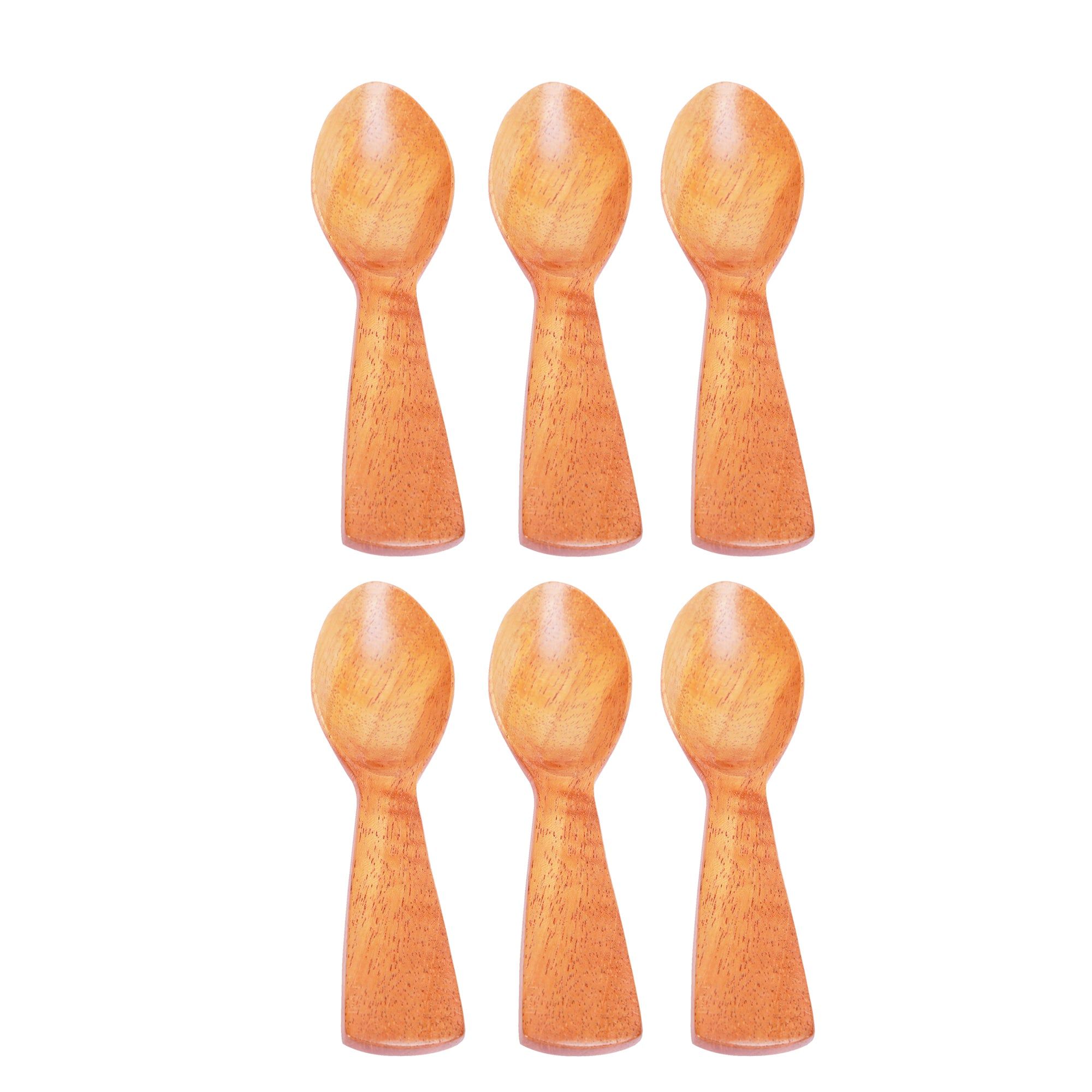 Neem Wood Masala Spoon – Set of 6 for Small Containers – For Tea, Coffee, Sugar & Spices