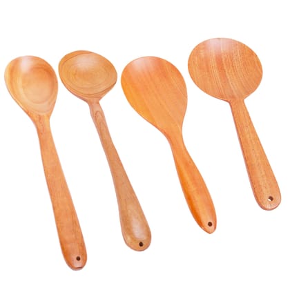 Neem Wood Spoons for Cooking & Serving – 4 Nos