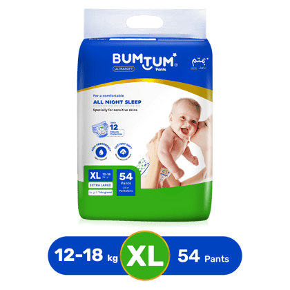 BUMTUM Baby Diaper Pants with Double Leakage Protection - 12 to 17 Kg (54 Count, X-Large Pack of 1)