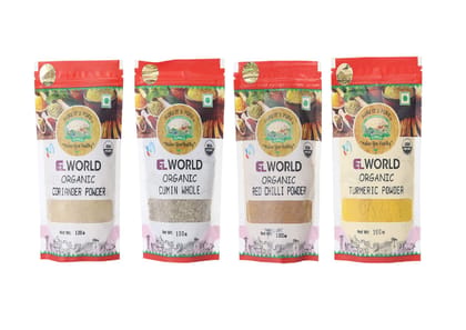 ELWORLD AGRO & ORGANIC FOOD PRODUCTS Combo Pack of Coriander Powder, Red Chilli Powder, Turmeric Powder & Cumin Whole (100 Gram Each) ELWORLD AGRO & ORGANIC FOOD PRODUCTS Combo Pack of Coriander Powder, Red Chilli Powder, Turmeric Powder & Cumin Whole (100 Gram Each)
