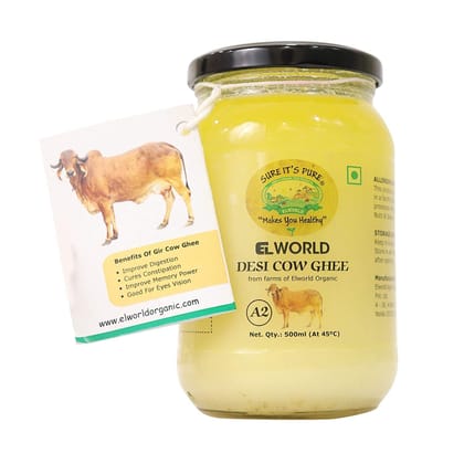 ELWORLD AGRO & ORGANIC FOOD PRODUCTS Gir Cow Ghee with A2 Protein |100% Organic|Vedic Bilona Method - 500 Ml ELWORLD AGRO & ORGANIC FOOD PRODUCTS Gir Cow Ghee with A2 Protein |100% Organic|Vedic Bilona Method - 500 Ml