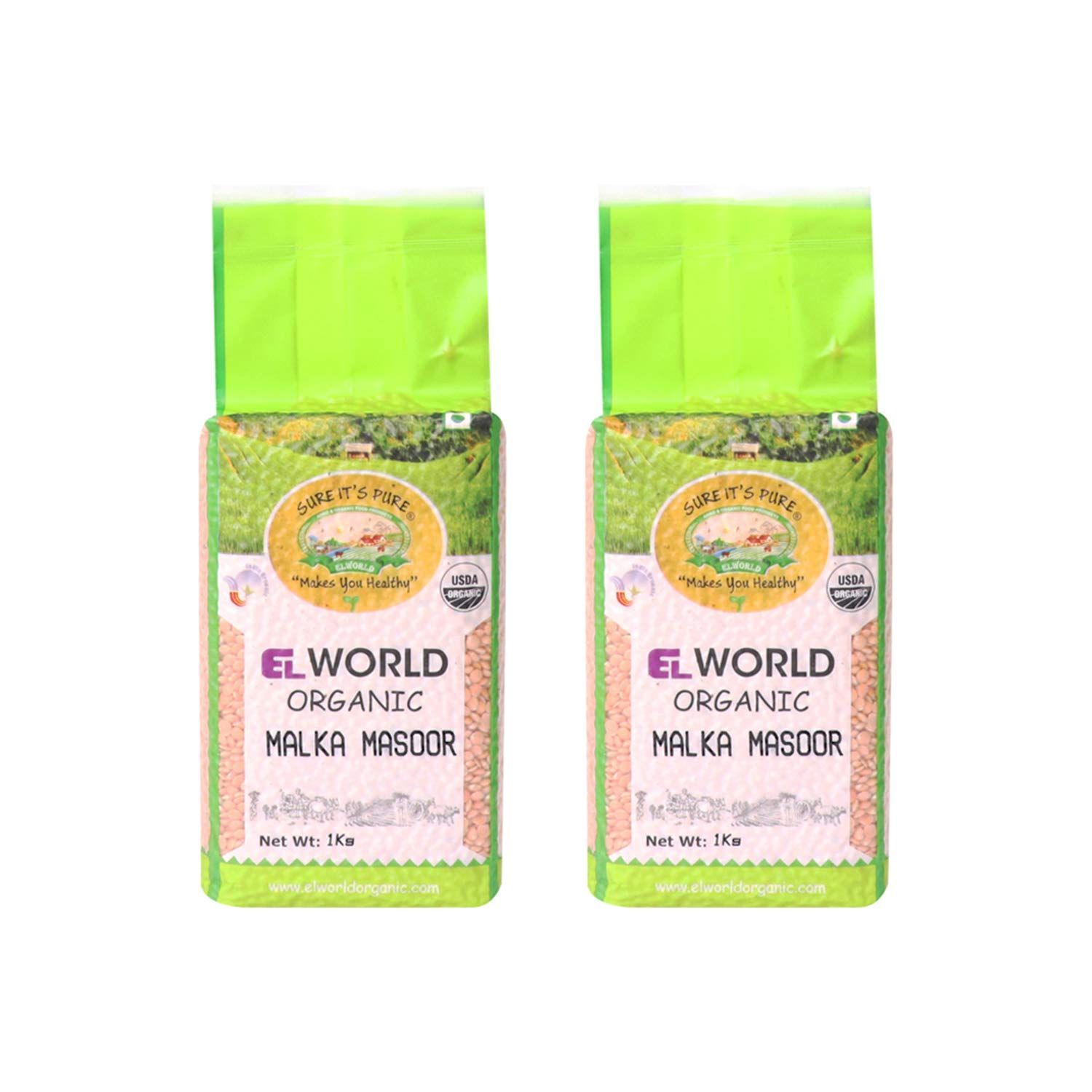 ELWORLD AGRO & ORGANIC FOOD PRODUCTS Malka Masoor Whole/Red Lentil 1kg (Pack of 2)