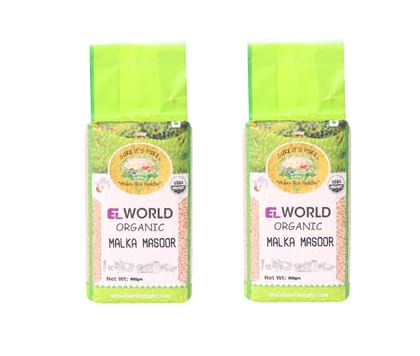 Elworld Agro & Organic Food Products Organic Red Lentil Malka Masoor Whole 900GM (Pack of 2)