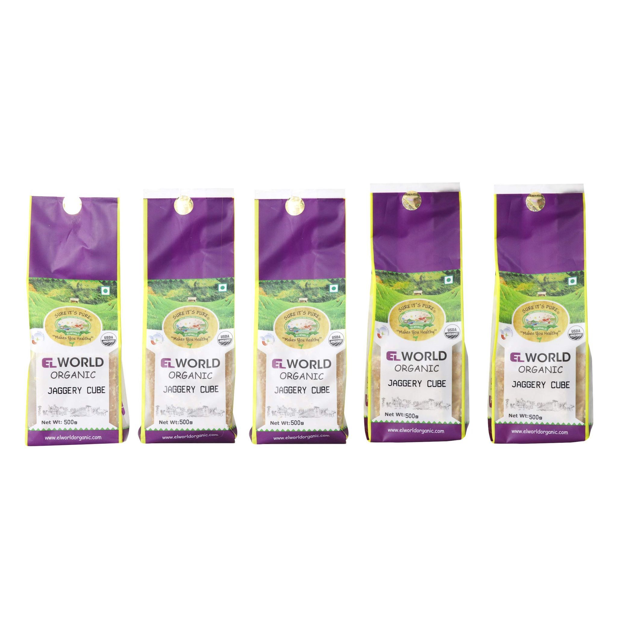 Elworld Agro & Organic Food Products Jaggery Cube- 500g (Pack of 5), 2.5kg