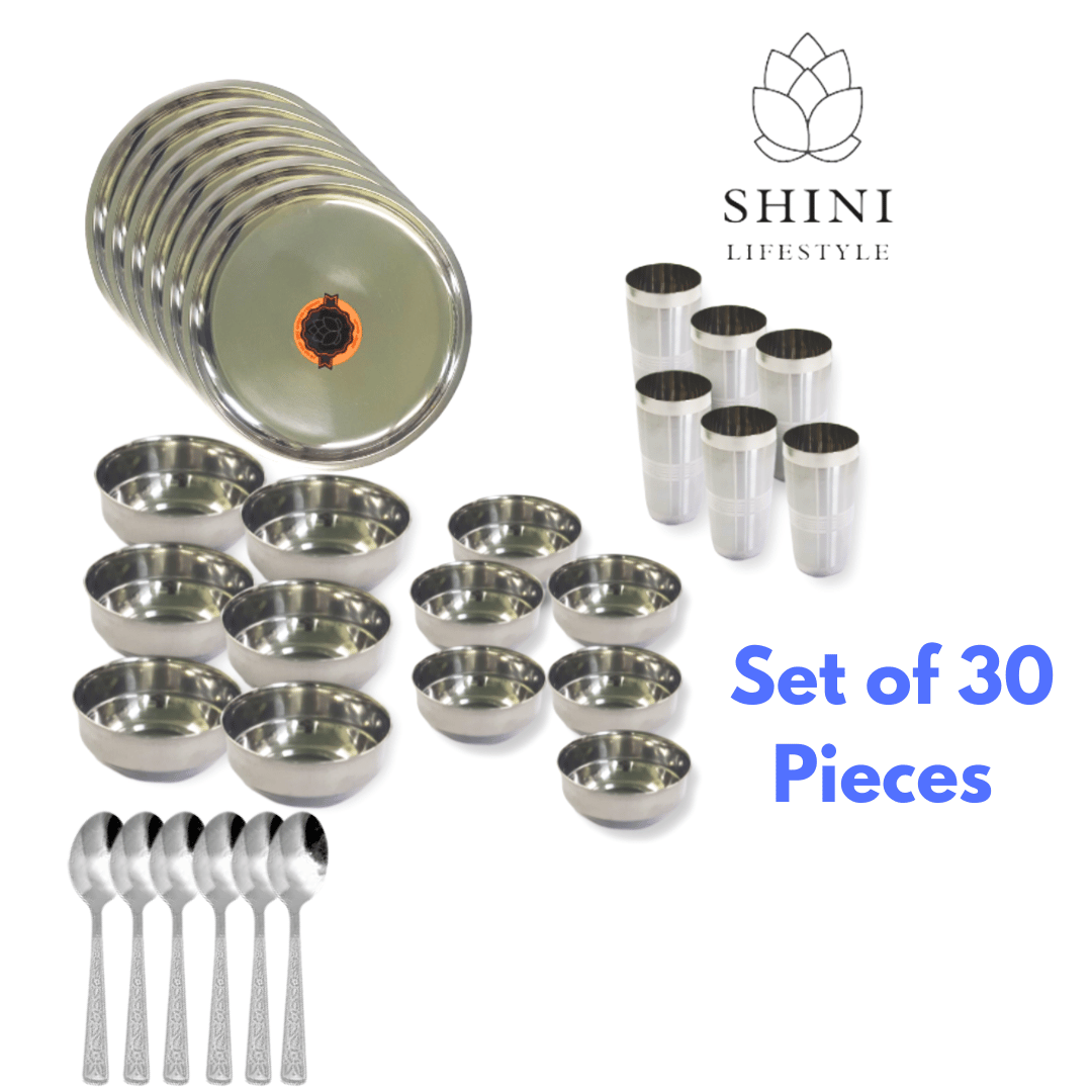 SHINI LIFESTYLE Stainless Steel Dinner Set of 30Pc|Kitchen Set for Home | Heavy Gauge |