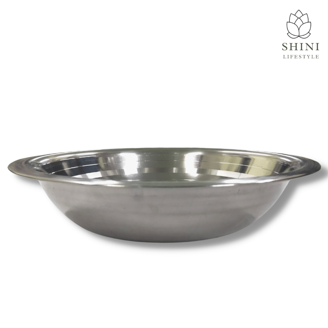 SHINI LIFESTYLE Premium Quality Stainless Steel Atta Parat / Basin, Mixing Serving Bowl for Home Kitchen (Steel, Pack of 1)