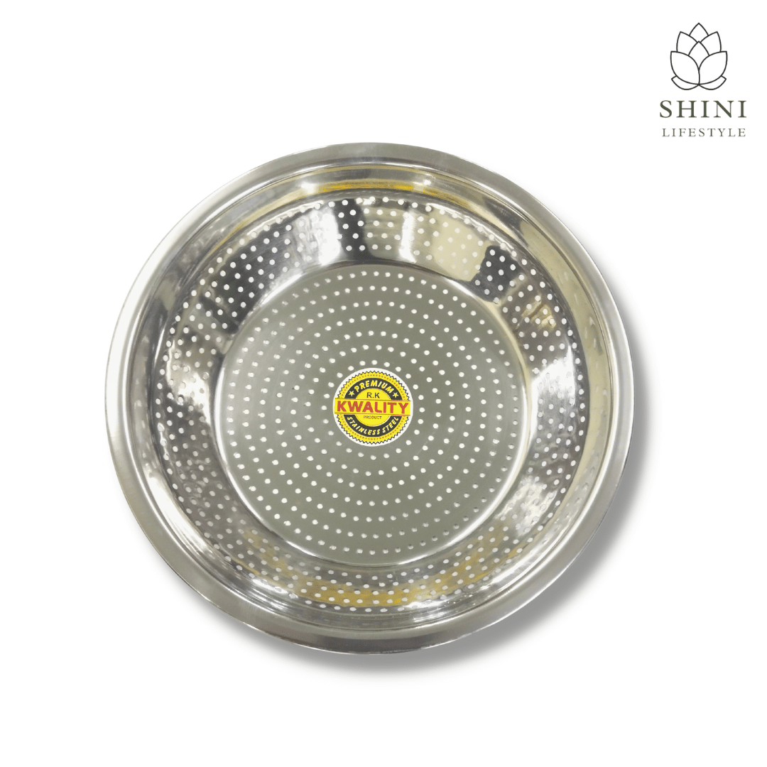 SHINI LIFESTYLE Stainless Steel Colander for Washing Rice Fruits Vegetable Strainer, Steel Channi 29cm