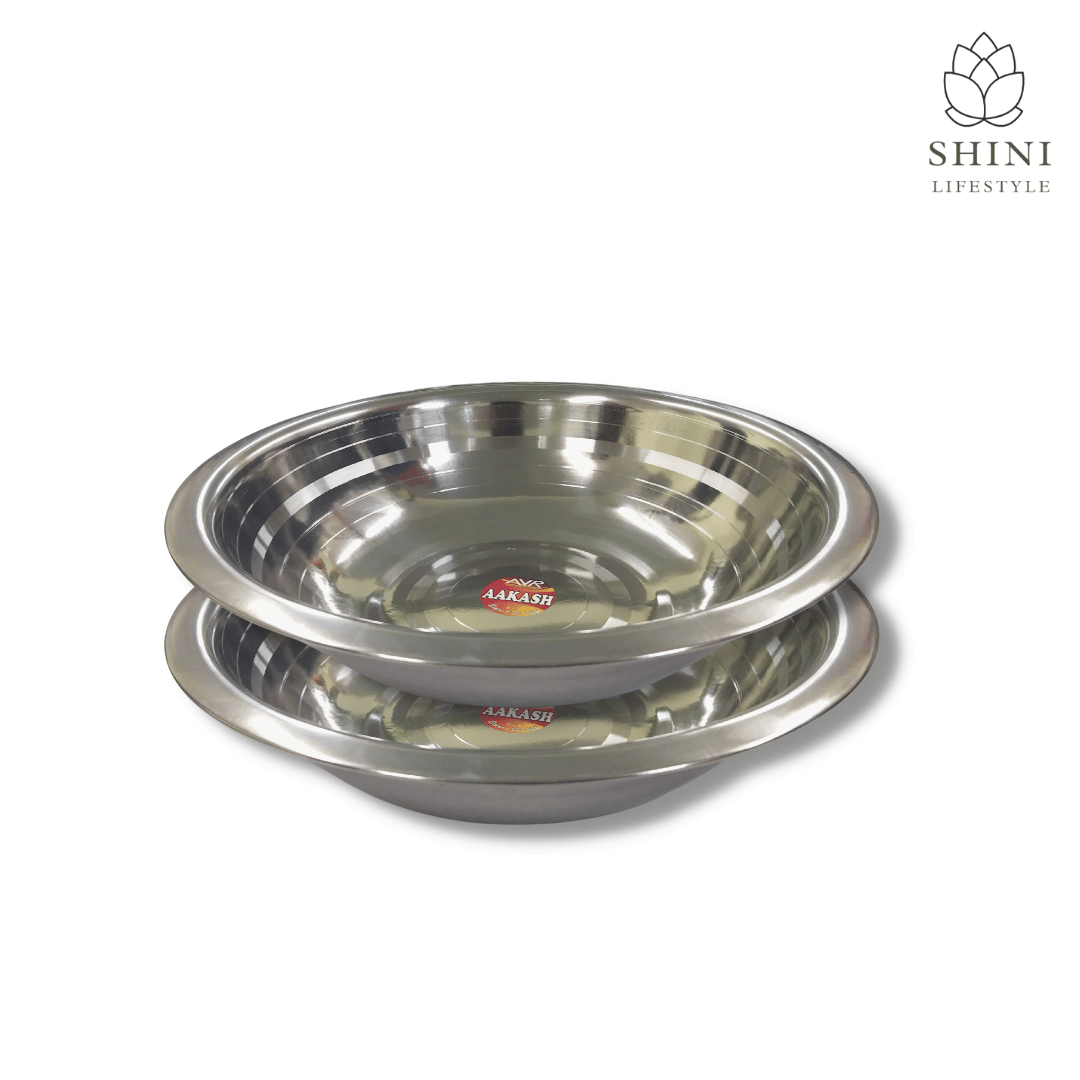 SHINI LIFESTYLE Premium Quality Stainless Steel Atta Parat / Basin, Mixing Serving Bowl for Home Kitchen (Steel, Pack of 2)