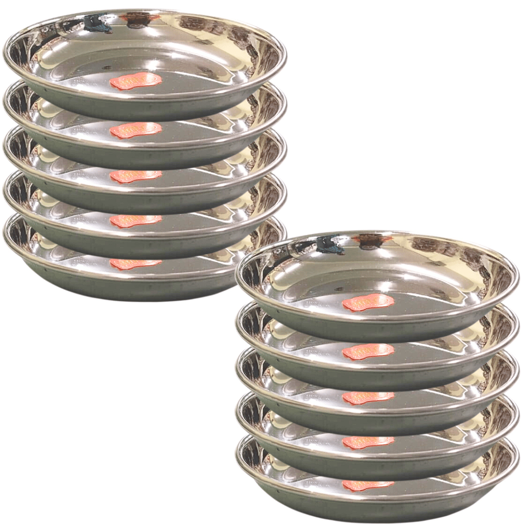 SHINI LIFESTYLE Stainless Steel Halwa Plate Dish/Small Halwa Plates/ Dessert Serving Plate, breakfast plate(13 cm Dia, Set of 10)