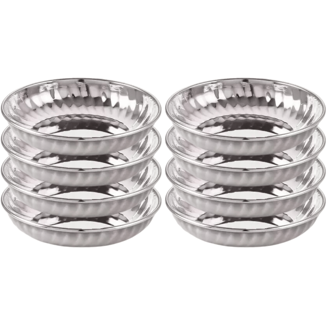SHINI LIFESTYLE Steel Bowl Set, Bowl Set, Icecream Vati Katori Halwa Plate for Serving Dish Dinner-13 cm (Pack of 8)