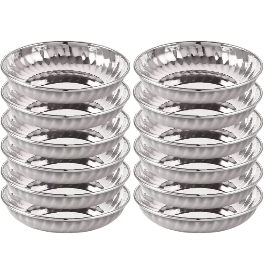 SHINI LIFESTYLE Steel Bowl Set, Bowl Set, Icecream Vati Katori Halwa Plate for Serving Dish Dinner-13 cm (Pack of 12)
