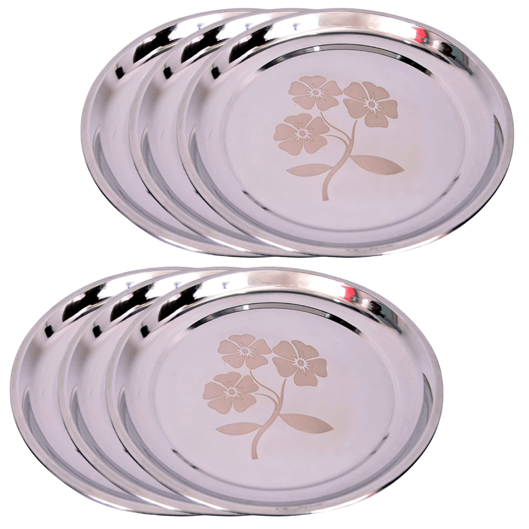 SHINI LIFESTYLE Stainless Steel Heavy Gauge Dinner Plates Thali Lunch Plates Steel Plate Dinner Set (Dia-30,6pc)