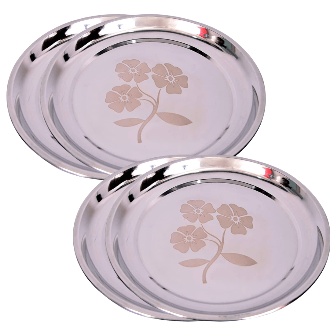 SHINI LIFESTYLEStainless Steel Heavy Gauge Dinner Plates Thali Lunch Plates Steel Plate Dinner Set (Dia-30,4pc)