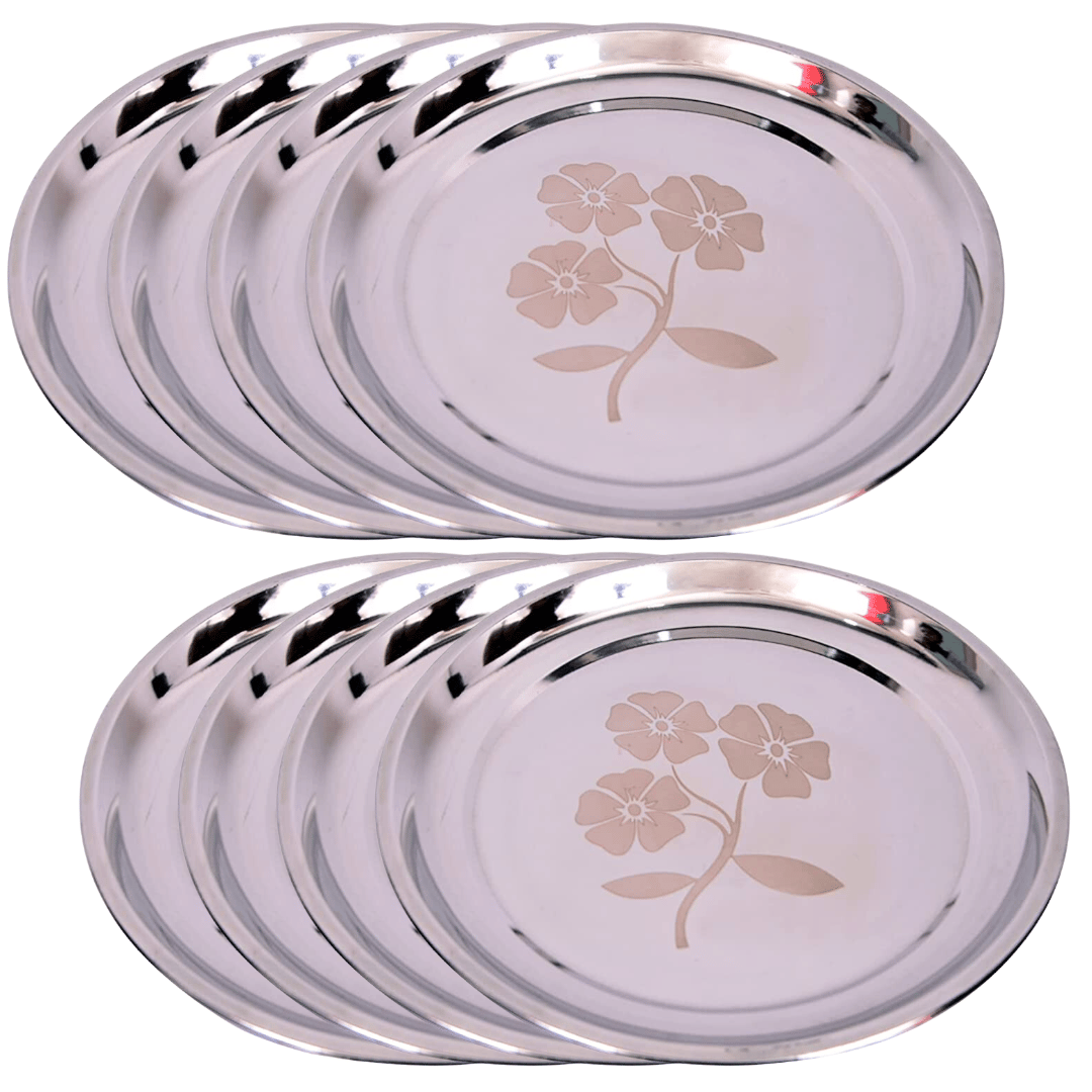 SHINI LIFESTYLE Stainless Steel Heavy Gauge Dinner Plates Steel Plate Thali Lunch Plates Dinner Set (Dia-30,8pc)