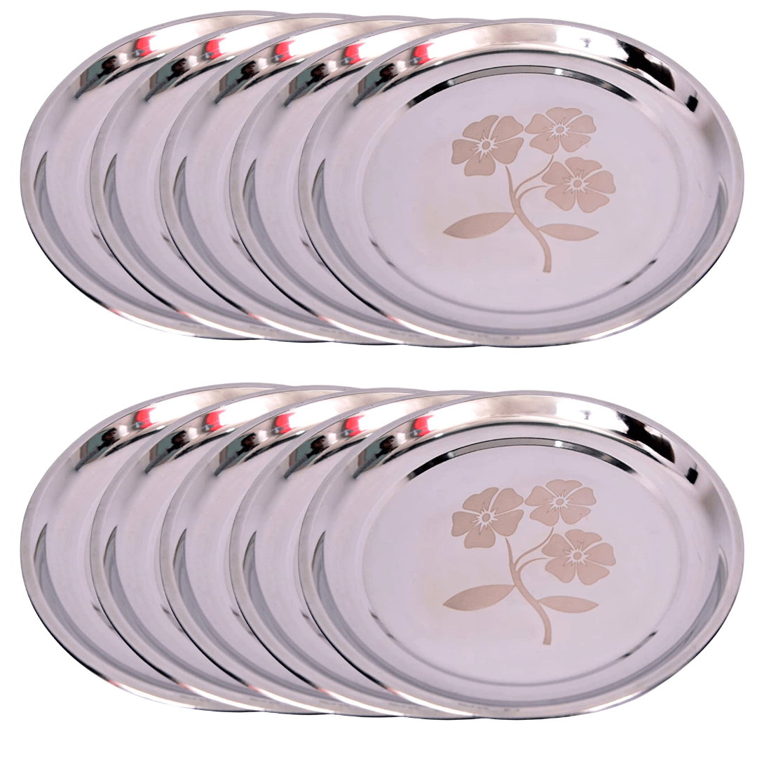 SHINI LIFESTYLE Stainless Steel Heavy Gauge Dinner Plates Steel Plate Thali Lunch Plates Dinner Set (Dia-30,10pc)
