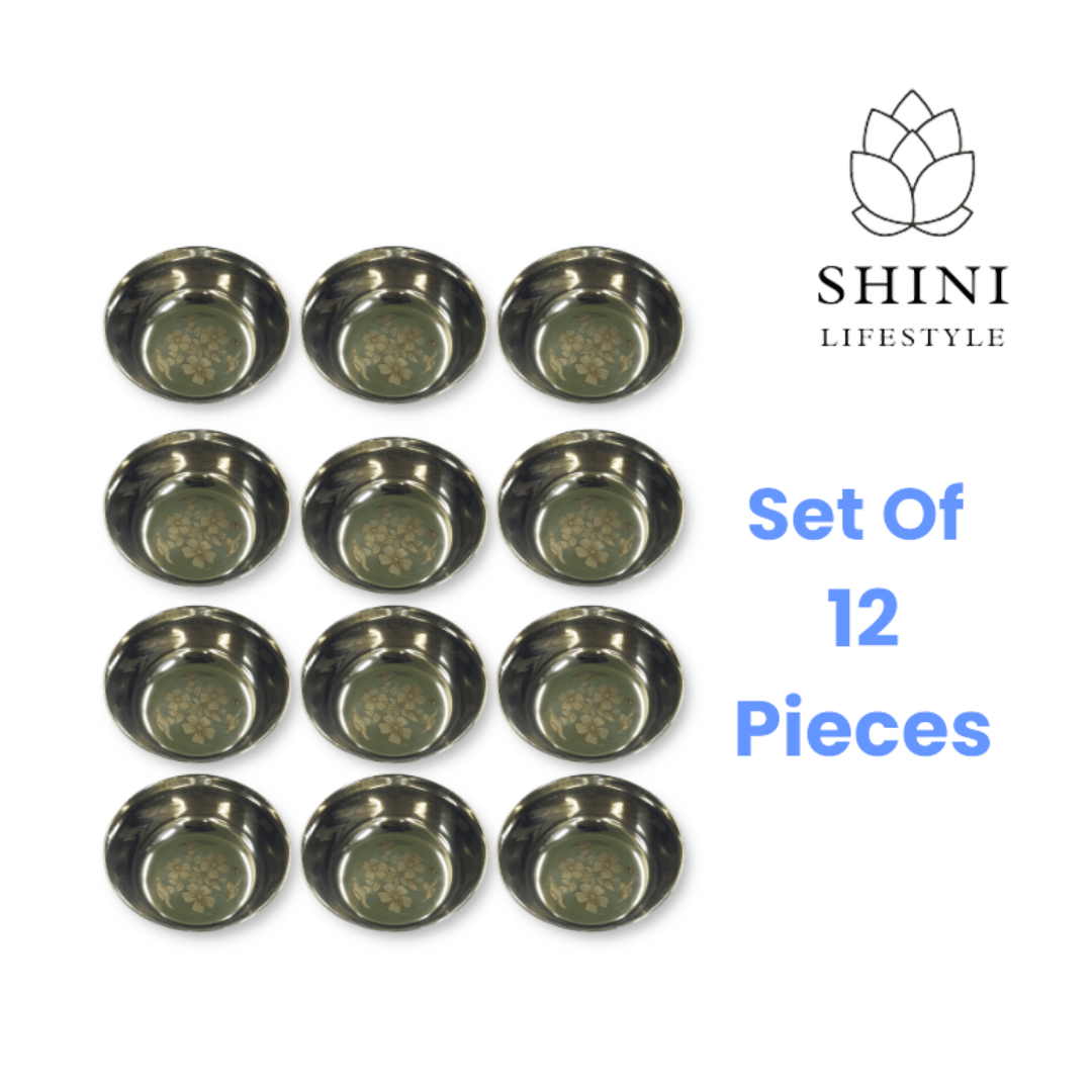 SHINI LIFESTYLE Katori, Heavy Gauge Bowl, Wati Set, Chutney Katori, Desert bowl Stainless Steel Vegetable Bowl (Silver, Pack of 12)