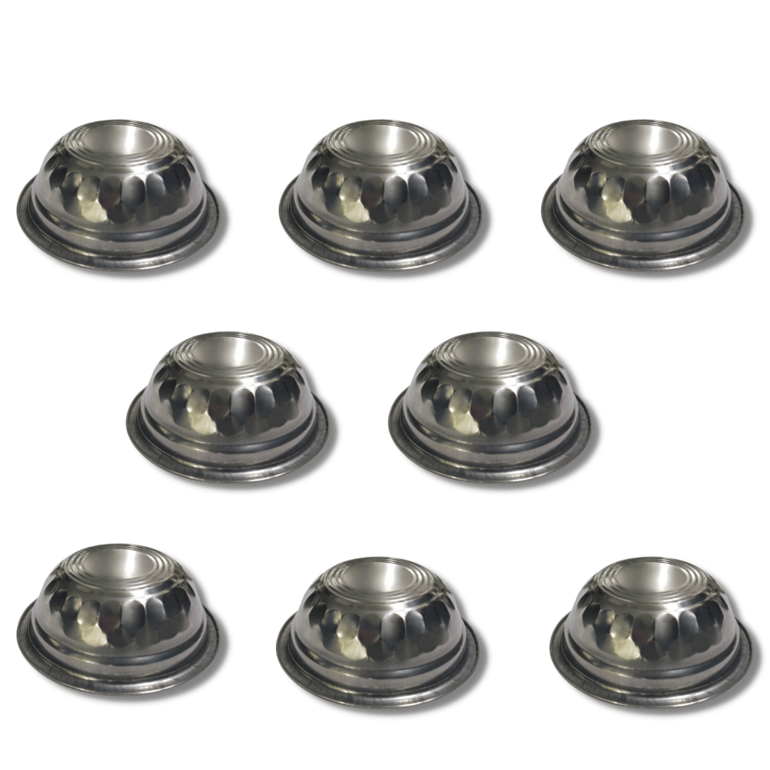 SHINI LIFESTYLE Katori, Vegetable Bowl, Dal Chawal Bowl, Katora, Designer katori, Stainless Steel Soup Bowl (Silver, Pack of 8)