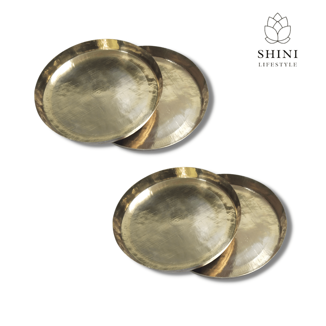 SHINI LIFESTYLE Pure Brass Dinner Plate, Thali Set For Pooja & Serving Purpose, Brass Dinner Plate,28cm