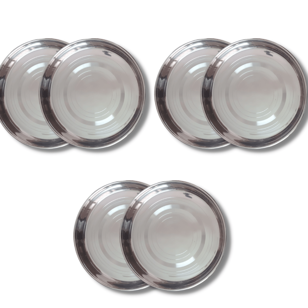SHINI LIFESTYLE Stainless Steel Plate, khumcha, Thali, laser design, mid size dinner plate 6pc