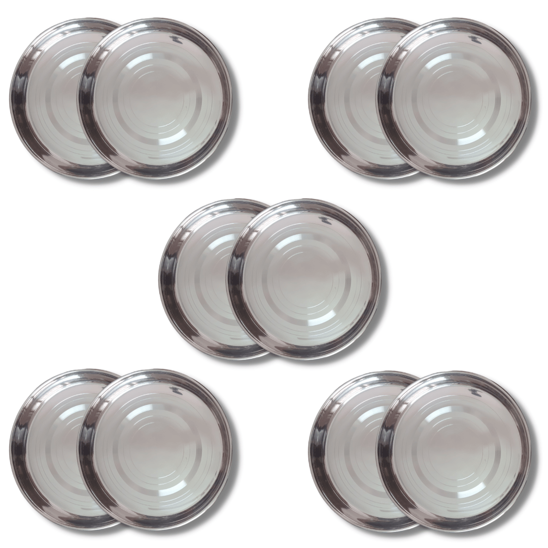 SHINI LIFESTYLE Stainless Steel Plate, khumcha Thali, laser design, dinner plate 10pc