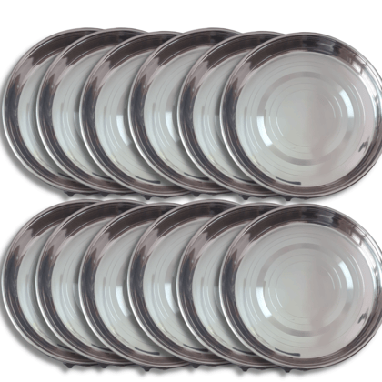 SHINI LIFESTYLE Stainless Steel Plate, khumcha Thali, laser design, dinner plate 12pc SHINI LIFESTYLE Stainless Steel Plate, khumcha Thali, laser design, dinner plate 12pc