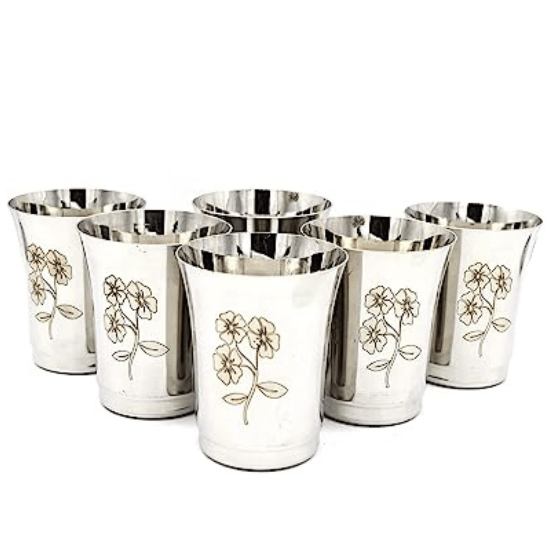 SHINI LIFESTYLE (Pack of 6) GLASS FLORAL Glass Set Water/Juice Glass