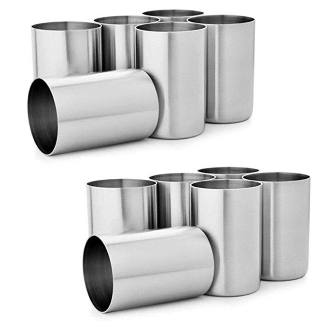SHINI LIFESTYLE (Pack of 12) Stainless Steel Heavy Gauge Glass Set Water/Juice Glass (350 ml, Steel, Silver)