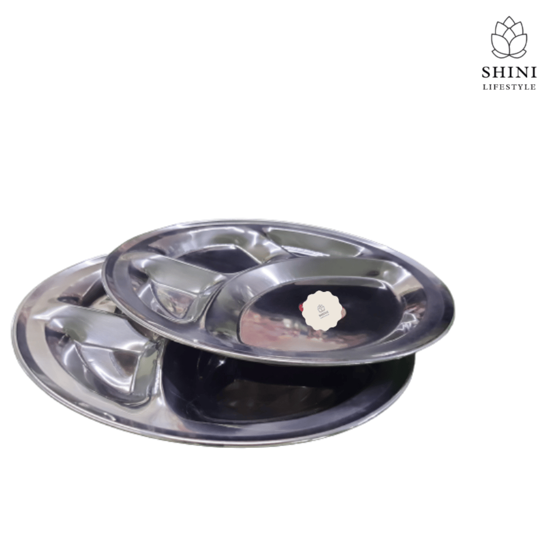 SHINI LIFESTYLE Bhojan Thal, 4 column, Stainless Steel Plate for dining,Thali Sectioned Plate (Pack of 2)