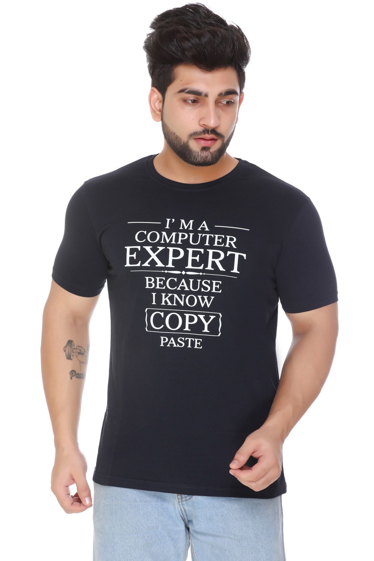 INDENIAN Stylish Men's T-Shirt Round Neck Half Sleeves Regular Fit with Graphic Printed in Navy Colour