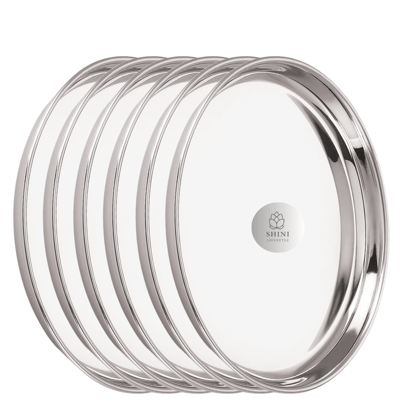 SHINI LIFESTYLE Stainless Steel Serving Plates for Lunch,Full Size Dinner Plates, Big Thali(Dia-27cm)