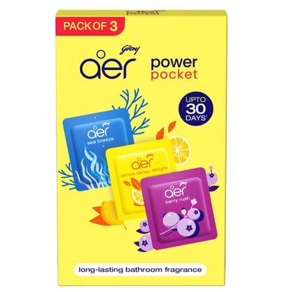 Godrej aer Power Pocket Bathroom Freshener � Assorted Pack of 3 (30g) | Lasts up to 30 days | Germ Protection