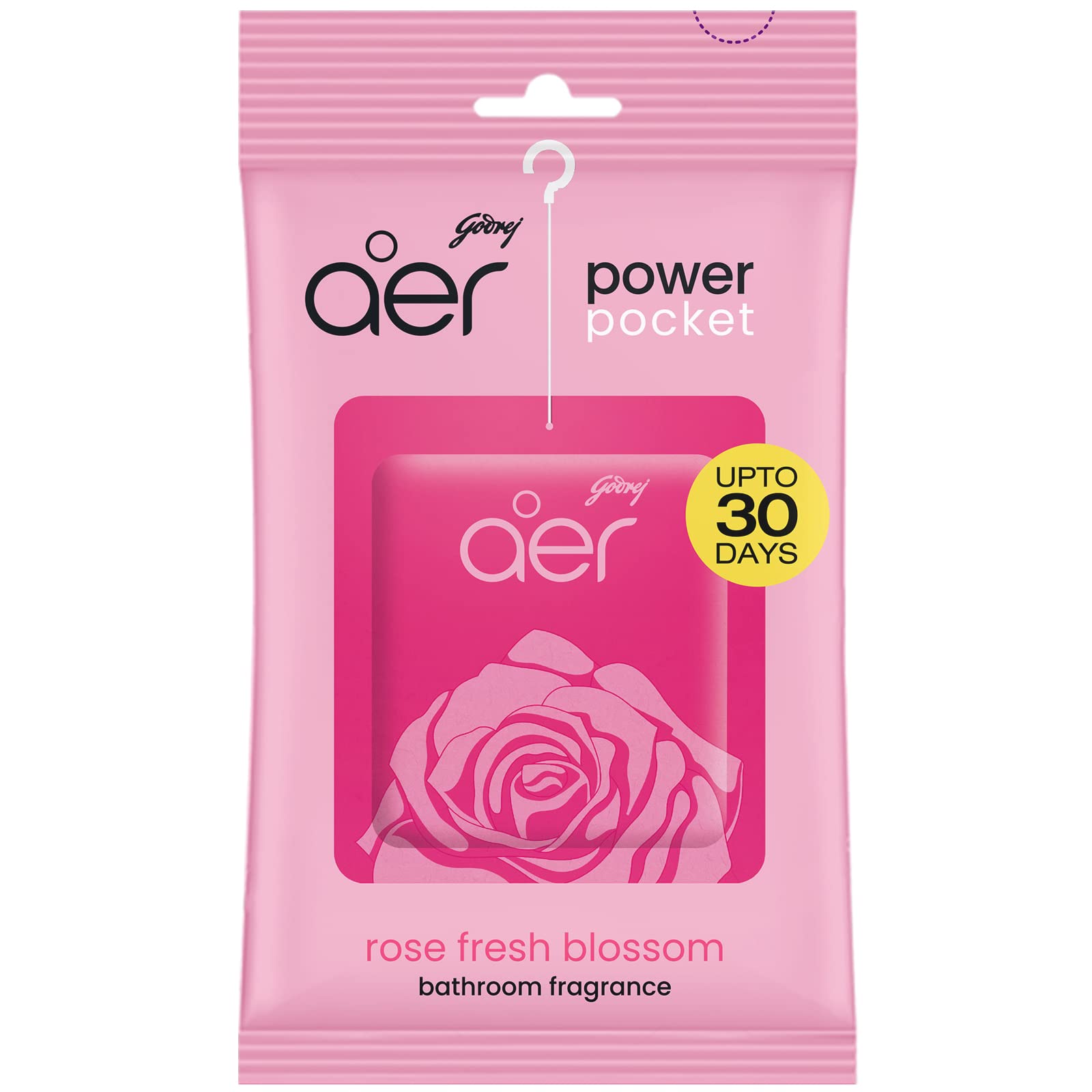 Godrej aer Power Pocket | Bathroom freshener  Rose Fresh Blossom (10g) | Lasts up to 30 days | Toilet freshener 1 Pcs