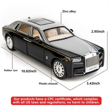 KTRS ENTERPRISE 1/24 Rolls-Royce Phantom Model Car,Zinc Alloy Pull Back Toy Diecast Toy Cars with Sound and Light for Kids Boy Girl Gift