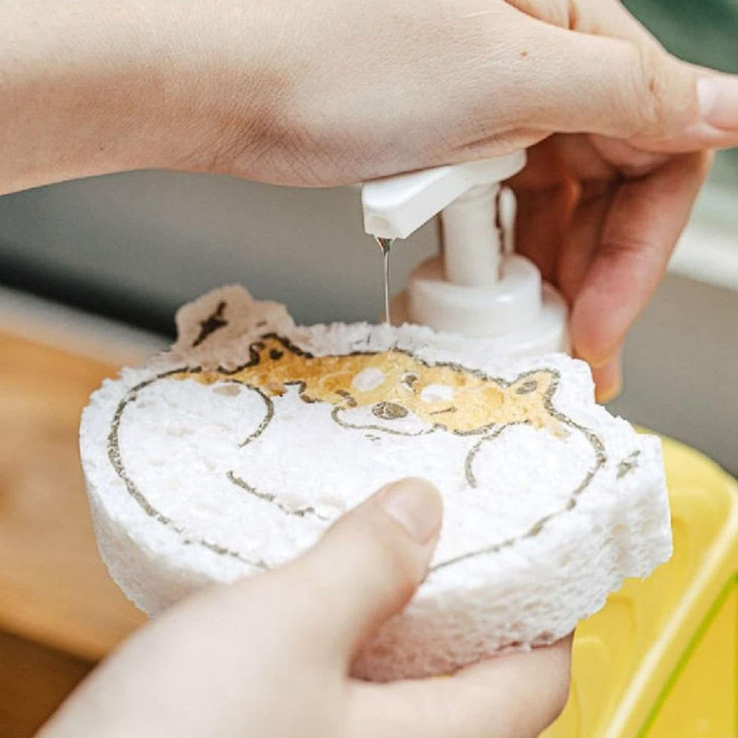 Ali Shipping Compressed Wood Pulp Sponge. Creative Cartoon Design Scouring Pad Dishwashing Absorbing Pad. Kitchen Cleaning Tool.