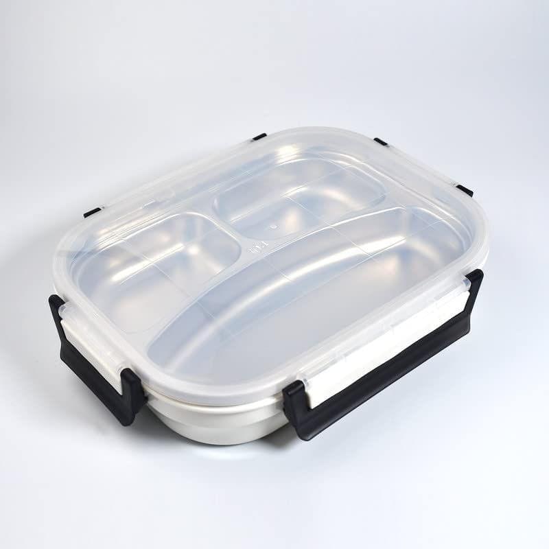 Store4Hope White Transparent Lunch Box for Kids and Adults, Stainless Steel Lunch Box with 3 Compartments.