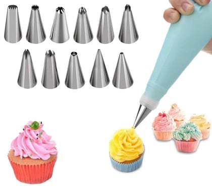 Store 4 Hope 12 Piece Cake Decorating Set Frosting Icing Piping Bag Tips with Steel Nozzles