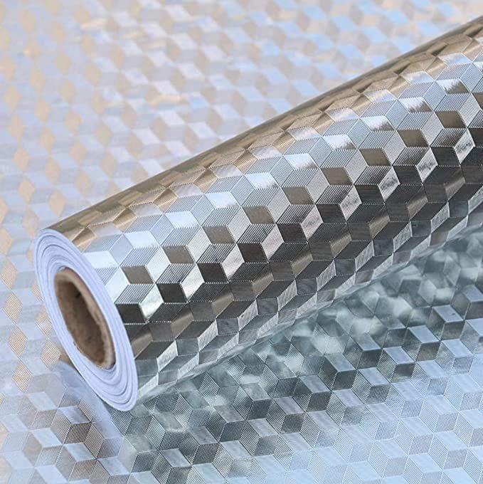 Store4Hope 2 Metre Aluminium Foil Stickers, Oil Proof , Kitchen Backsplash Wallpaper Self-Adhesive Wall Sticker Anti-Mold and Heat Resistant for Walls Cabinets Drawers and Shelves (Silver-A)